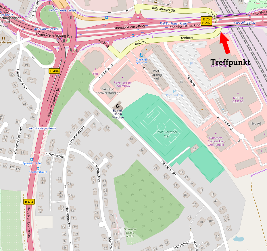 Karte für den Treffepunkt am Tonberg in Kiel